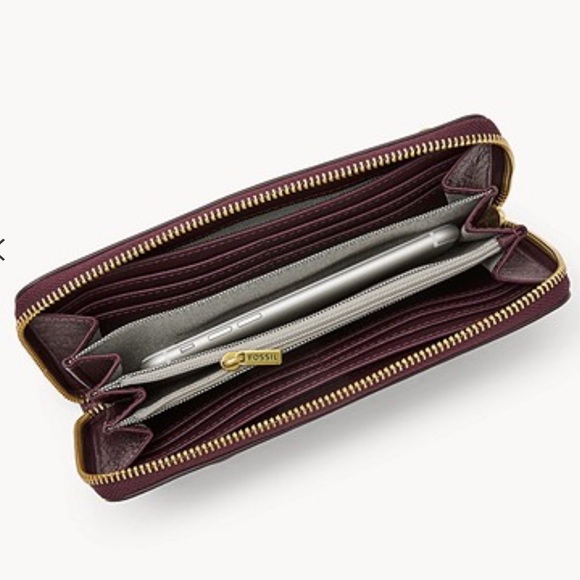 Cell Phone Logan RFID Clutch Leather Fossil Wallet Card Holder Check Book Bill - Picture 7 of 16